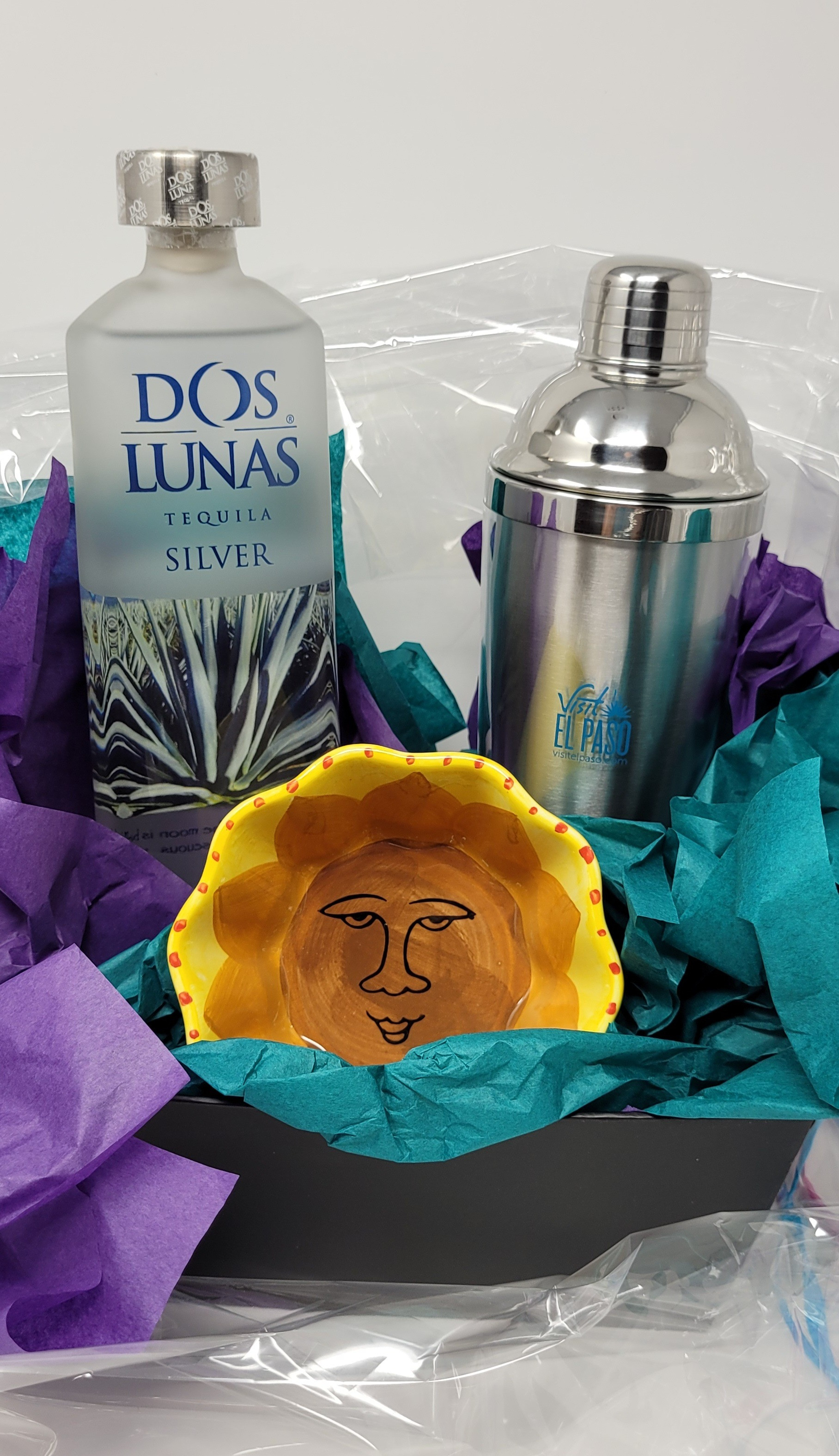 Dos Lunas Tequila Bundle- ceramic sun bowl, tequila and shaker