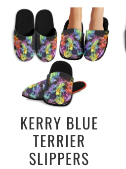Dean Russo Kerry Blue Terrier Slippers - Medium Size 7-8 - Soft polyester suede fabric features a cozy inner lining made from 80% cotton 20% polyester. Anti-slip rubber sole and memory foam in-soles.