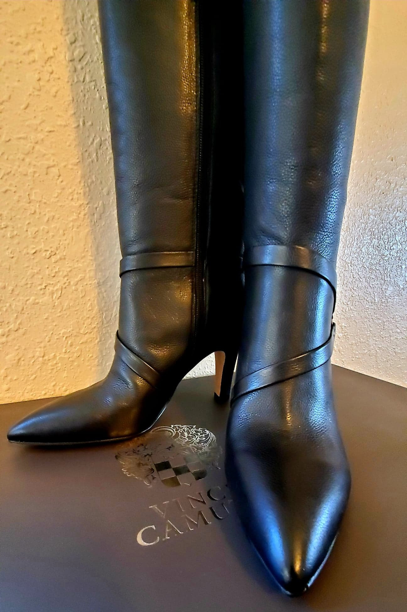 Vince Camuto Women's Tall Boots in size 8, black leather, wide calf, 3 inch heel. 100% authentic.