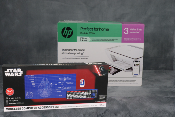 5.5 Inches (L), 17.5 Inches (W), 2 Inches thick. Mouse and Keyboard.
Printer is a compact, affordable wireless printer that lets you easily print, scan, and copy everyday documents right from your phone or compute