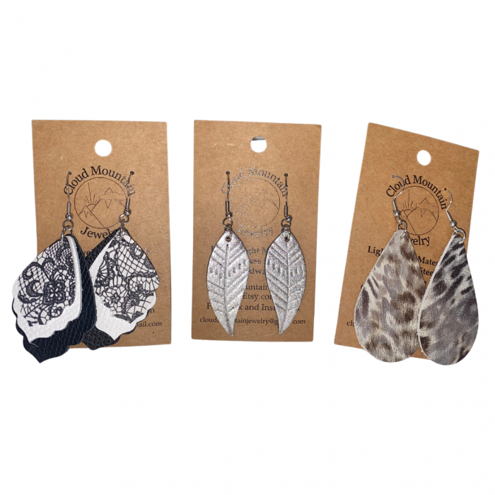 Three leather handmade earrings