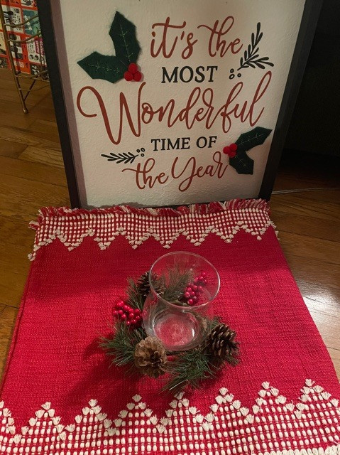 Includes table  runner (16x80), sign (14x14) and centerpiece