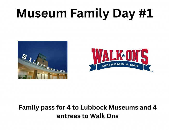 Family pass for 4 to Lubbock Museums and 4 entrees to Walk Ons.