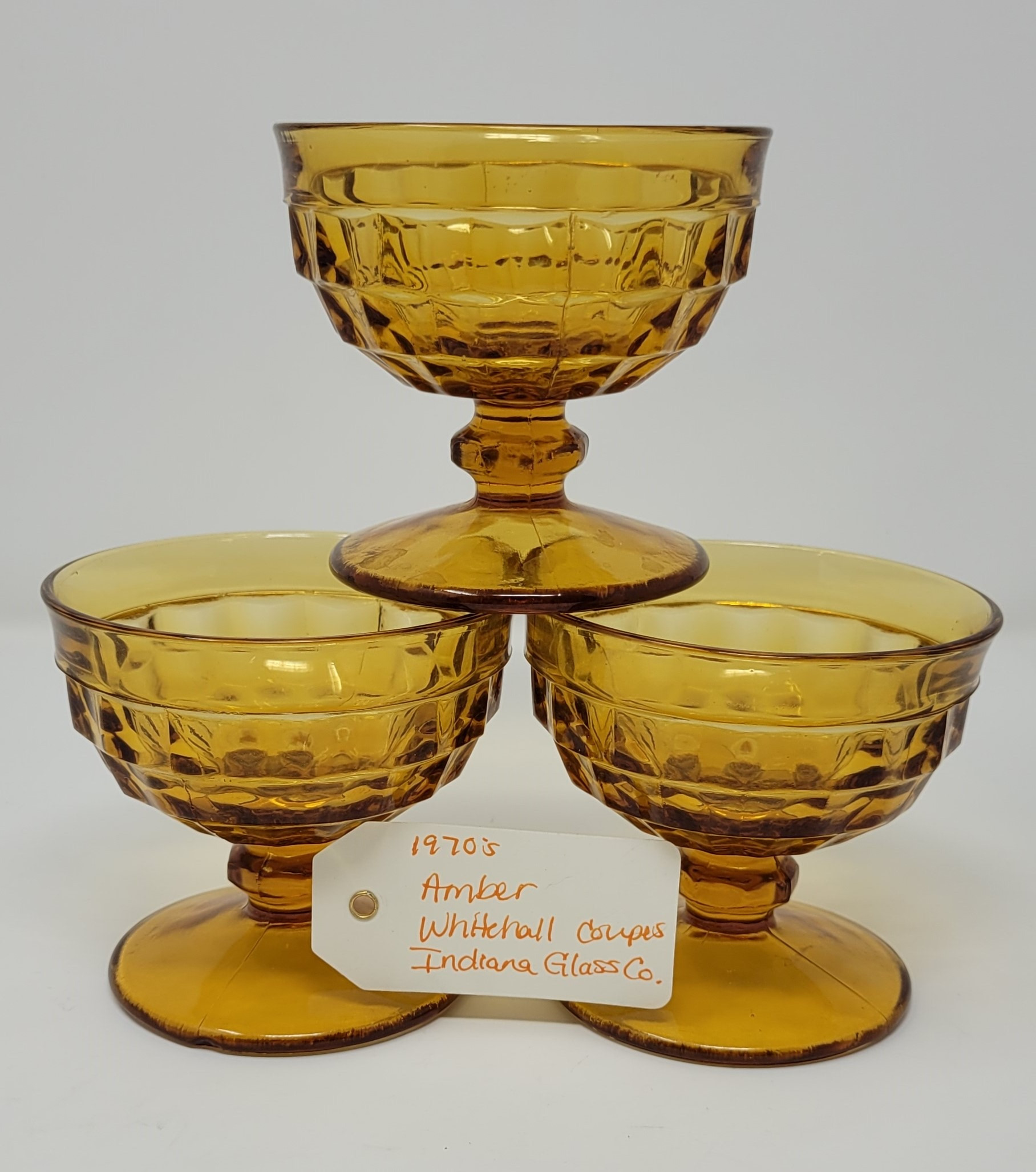 1970's Amber Whitehall Cups- Indiana Glass Co.