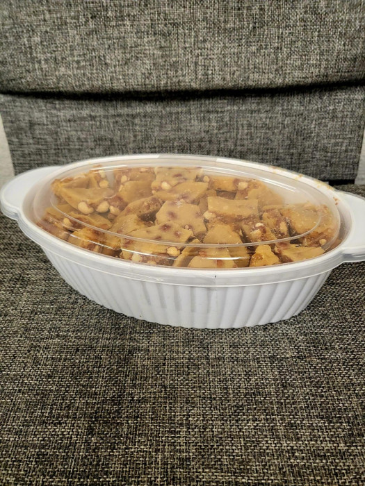 Yummy Peanut Brittle in a container