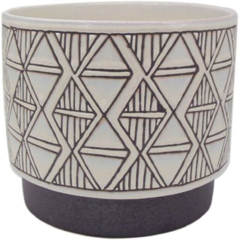 Aztek pot - 10" cache pot with an Aztec inspired cross-hatch accent lines