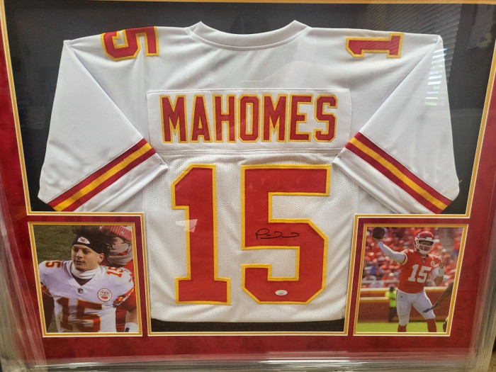 Calling ALL MAHOMIES. THIS IS YOUR CHANCE. This one-of-a-kind JERSEY signed by none other than Patrick Mahomes, himself; can be yours TODAY! DON'T WAIT! This frame is MASSIVE coming in at 40X32. It's massive, it's beautiful and it's going to a great cause.