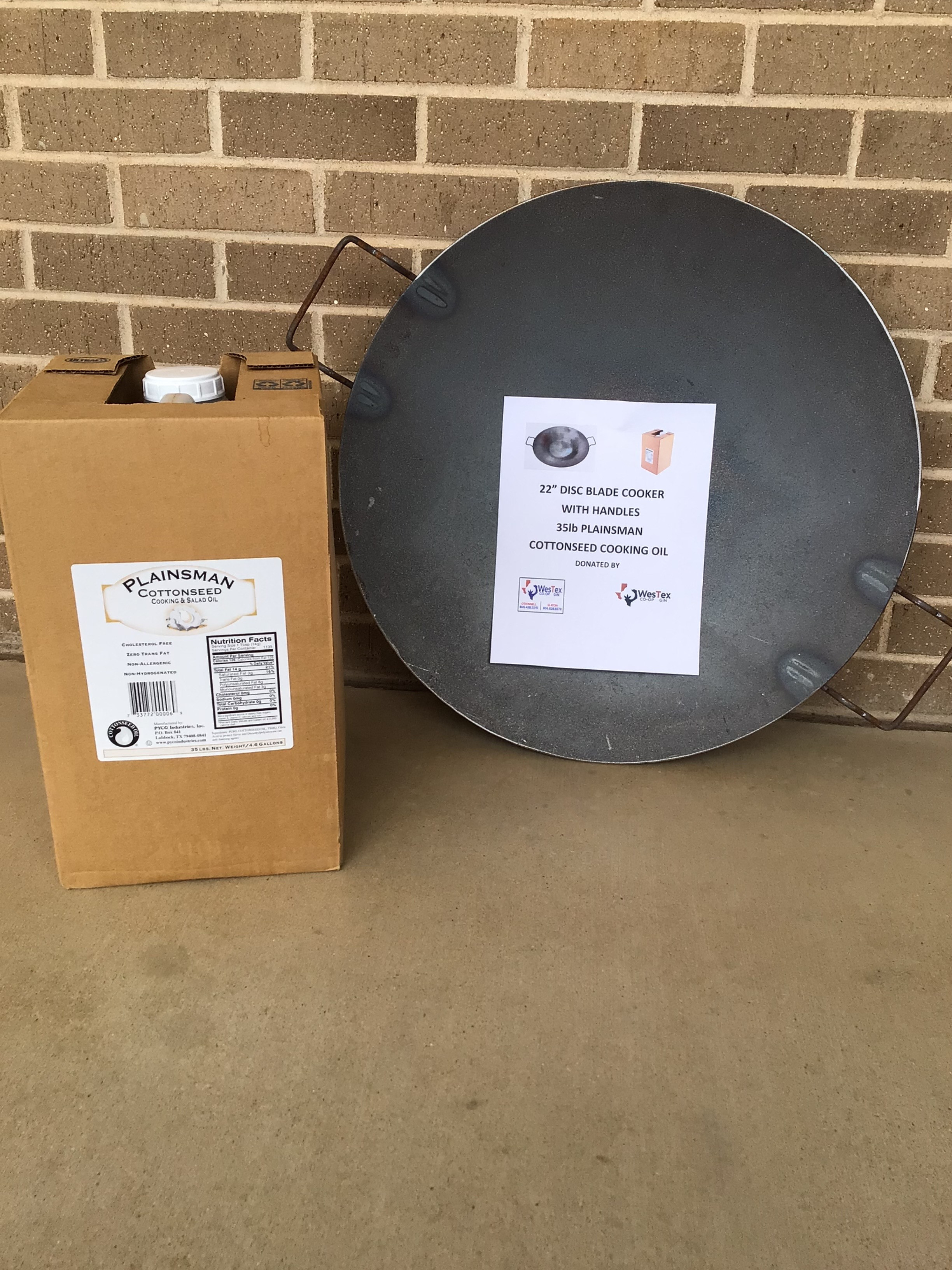 22 in. disc blade cooker and 35 lbs of Cotton Seed Oil