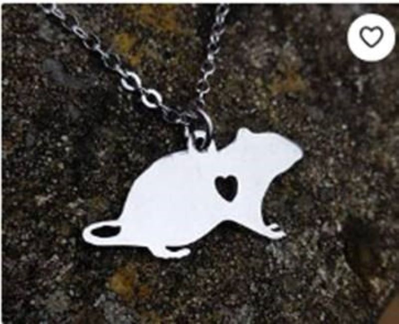 Handmade, stainless steel, rat pendant necklace. Pendant is 15 mm tall x 35 mm wide. The chain is 18" long.