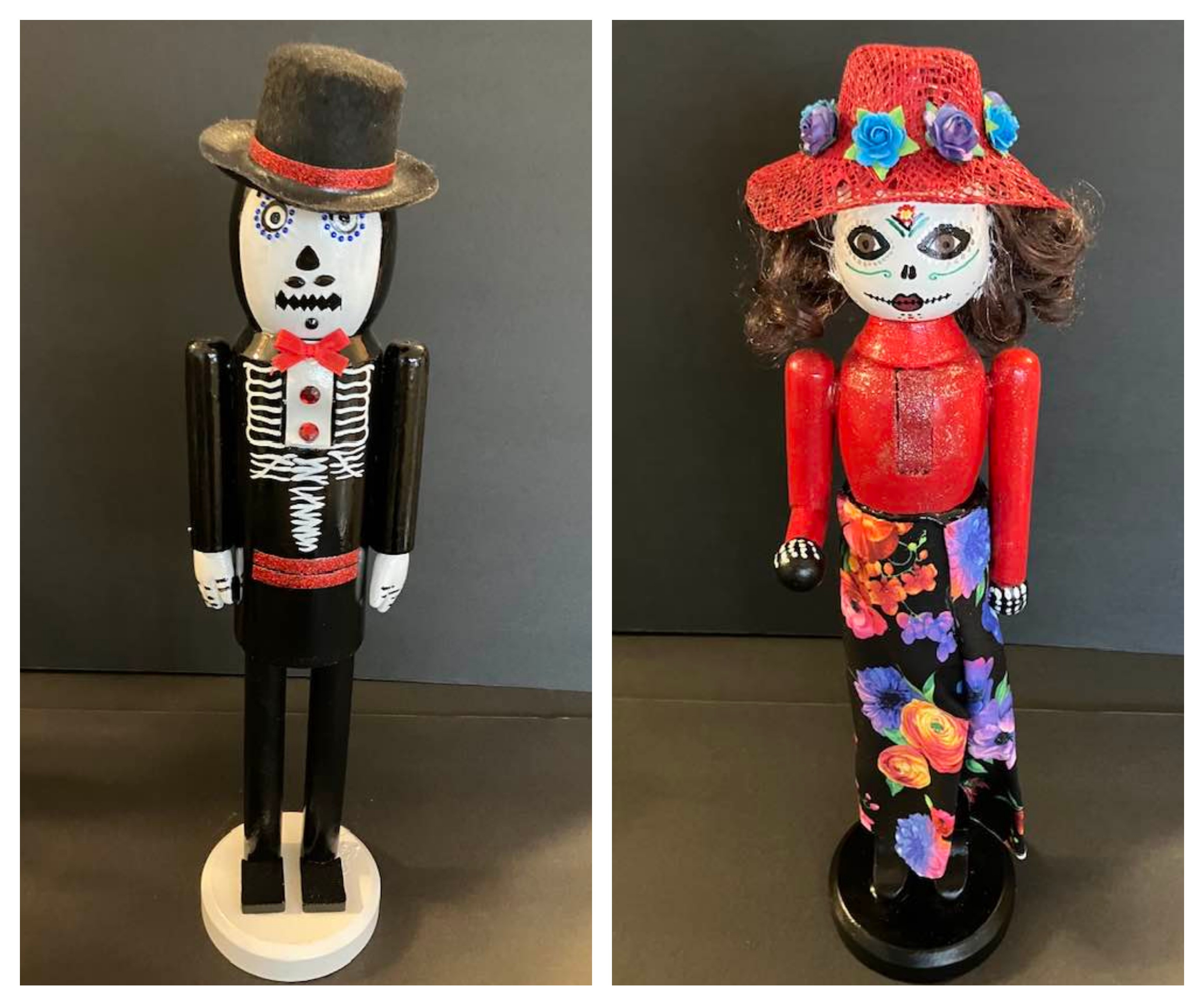 Dia de los Muertos nutcracker figures made by Nancy Harvey