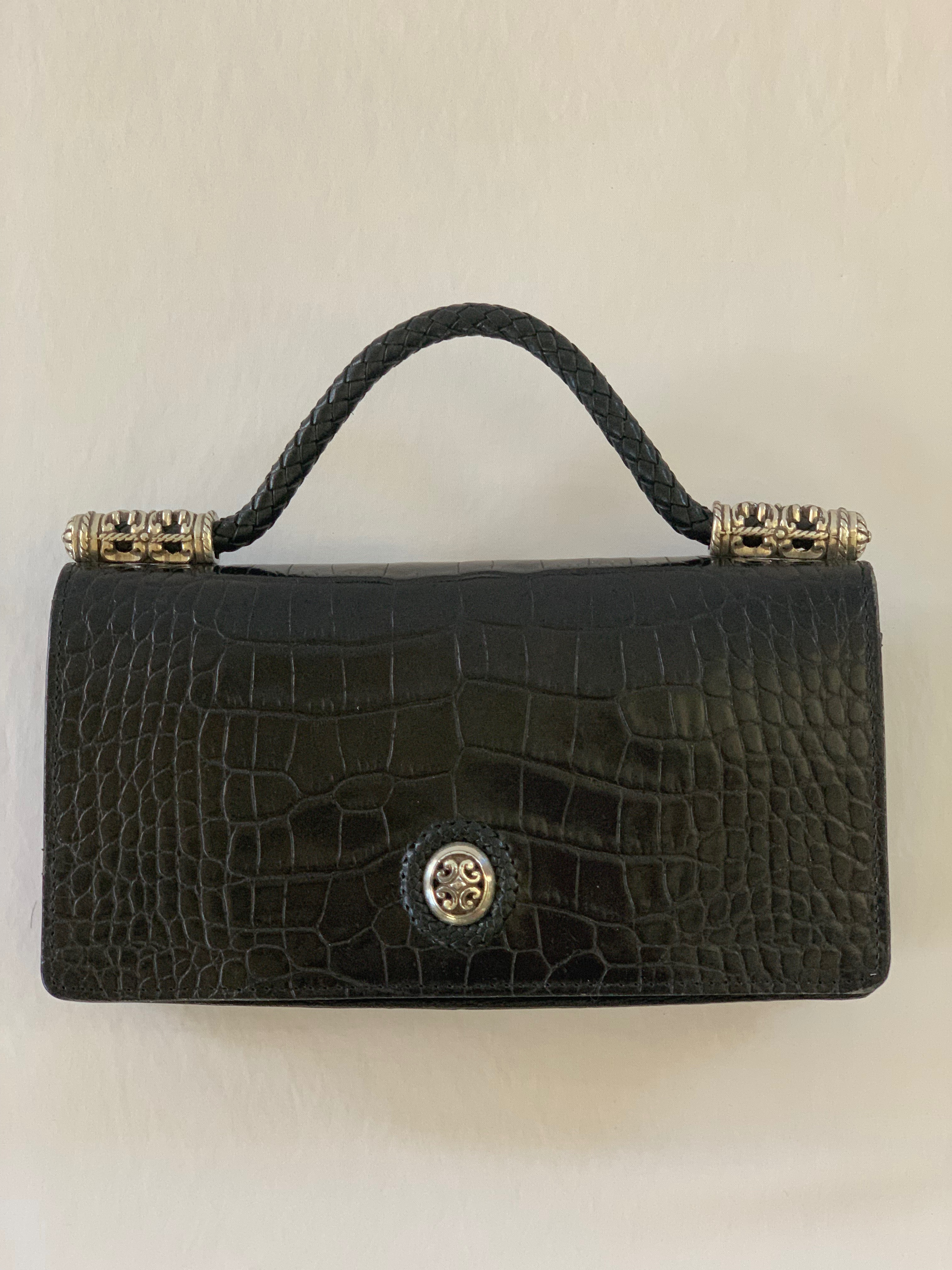 Black leather reptile print wallet/clutch/crossbody bag. Good condition.