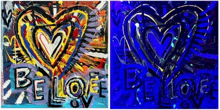 12"x12" Uv reactive. Original artwork by local talent Diego Robot . Signed and dated Feb. 2026 by the iconic artist.