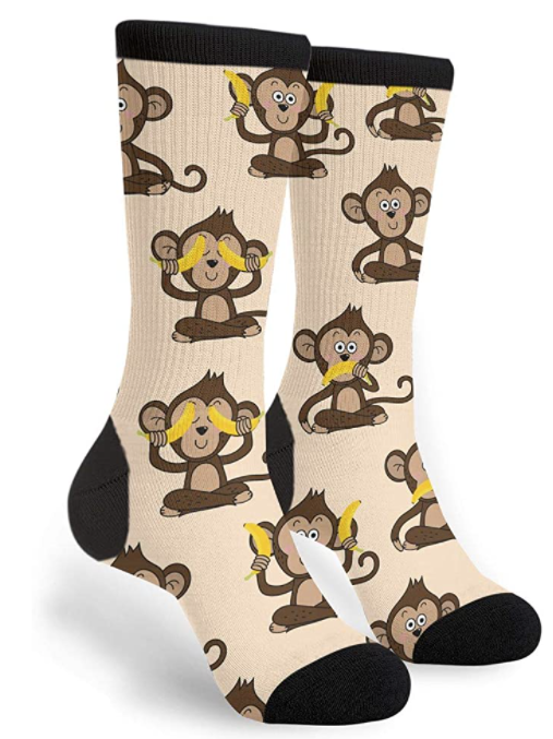 Monkey socks - Men's shoe size 7.5-12 or women's sie 5.5-10