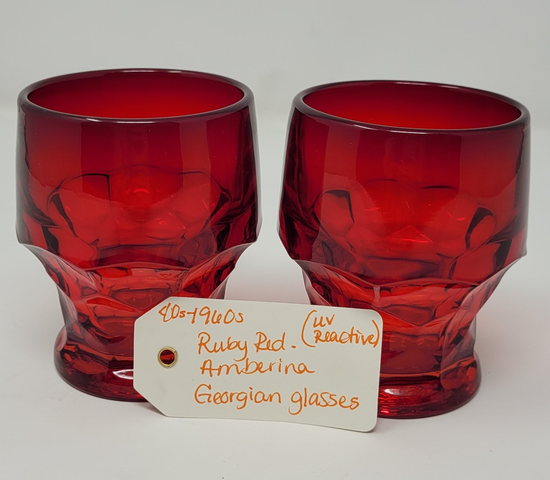 1960's Ruby Red Amberina Georgian Glasses (uv reactive)