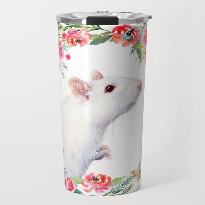 White Rat with Flowers Travel Mug - 20 oz.