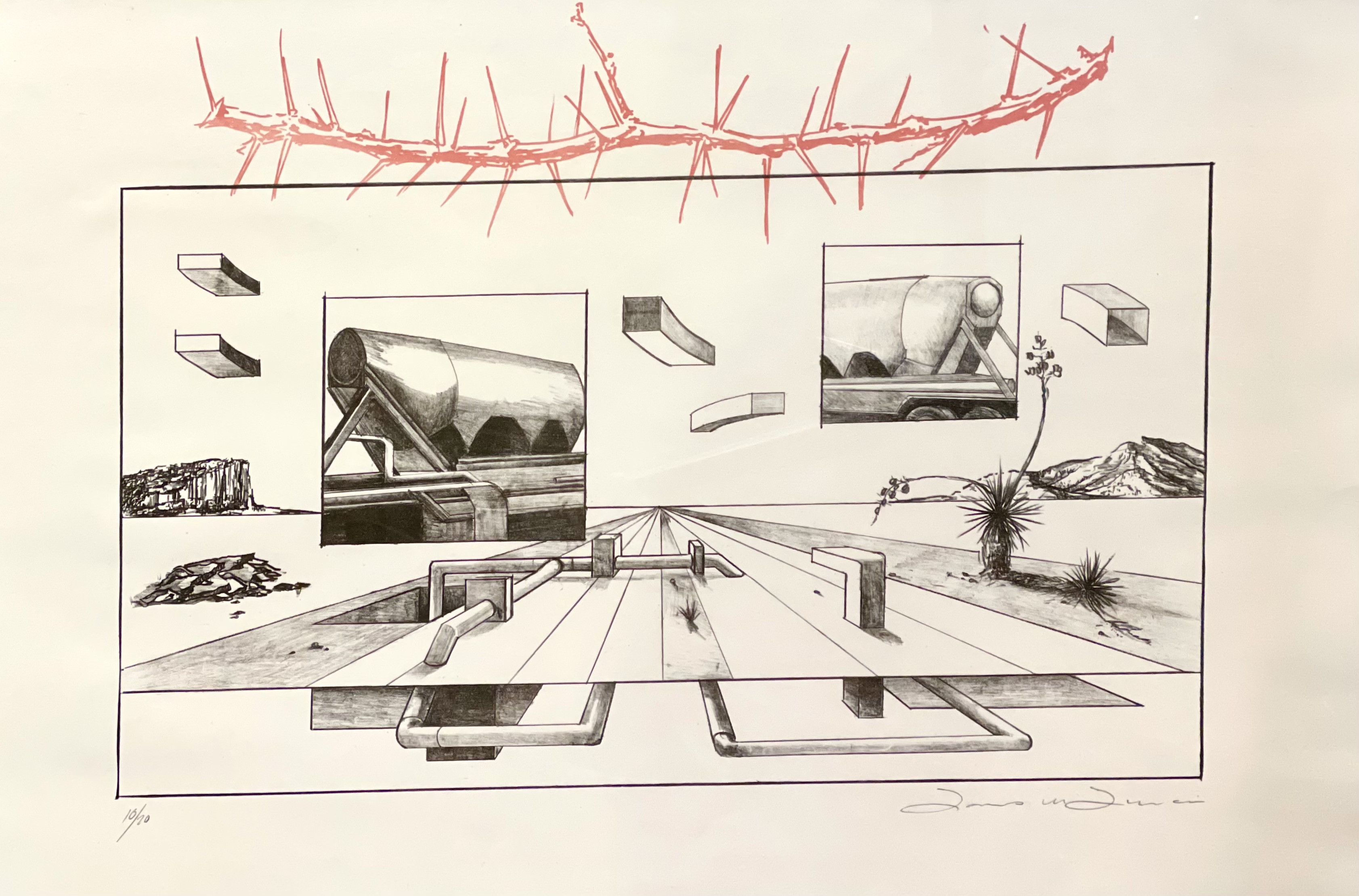 28" x 32" 10/20 Lithograph with Serigraph of a mesquite branch layered. James Jiron is a local artist with a BFA from the University of Texas at El Paso.