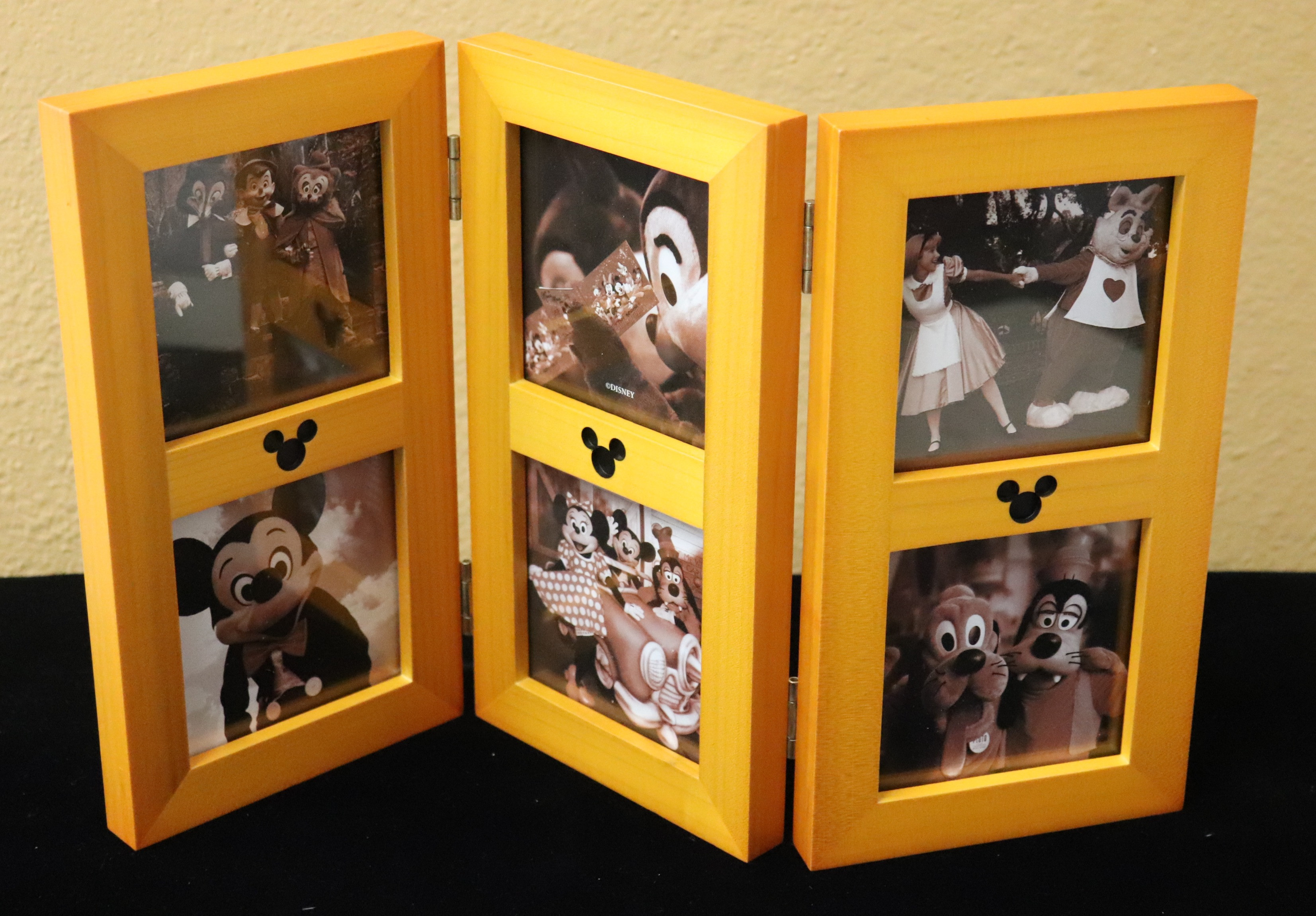 Walt Disney World-  Tri-fold Accordion Wooden Mickey Mouse Photo Frame, holds 6- 3x3 photos