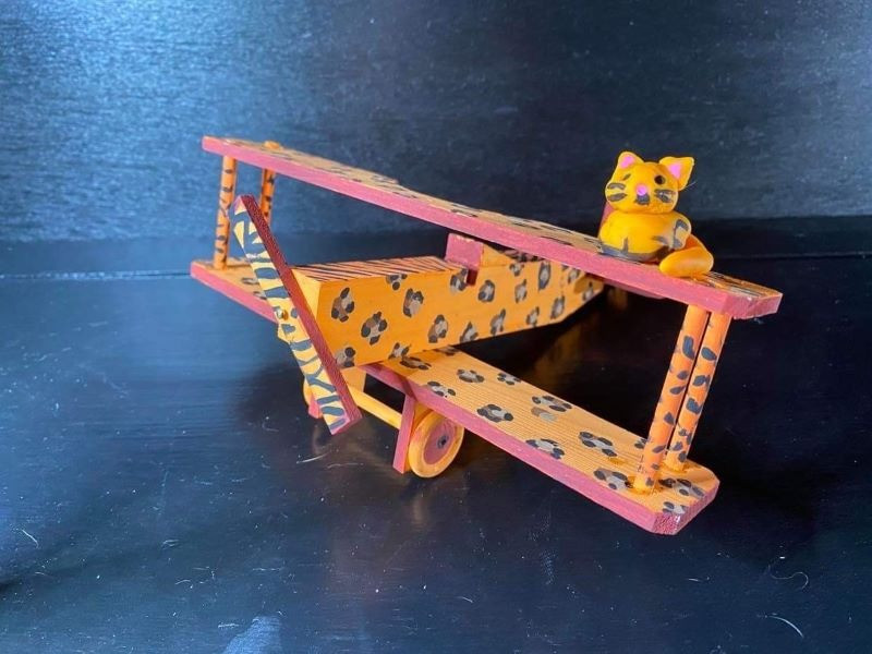 Decorated Wooden Biplane - "Spots & Striples"