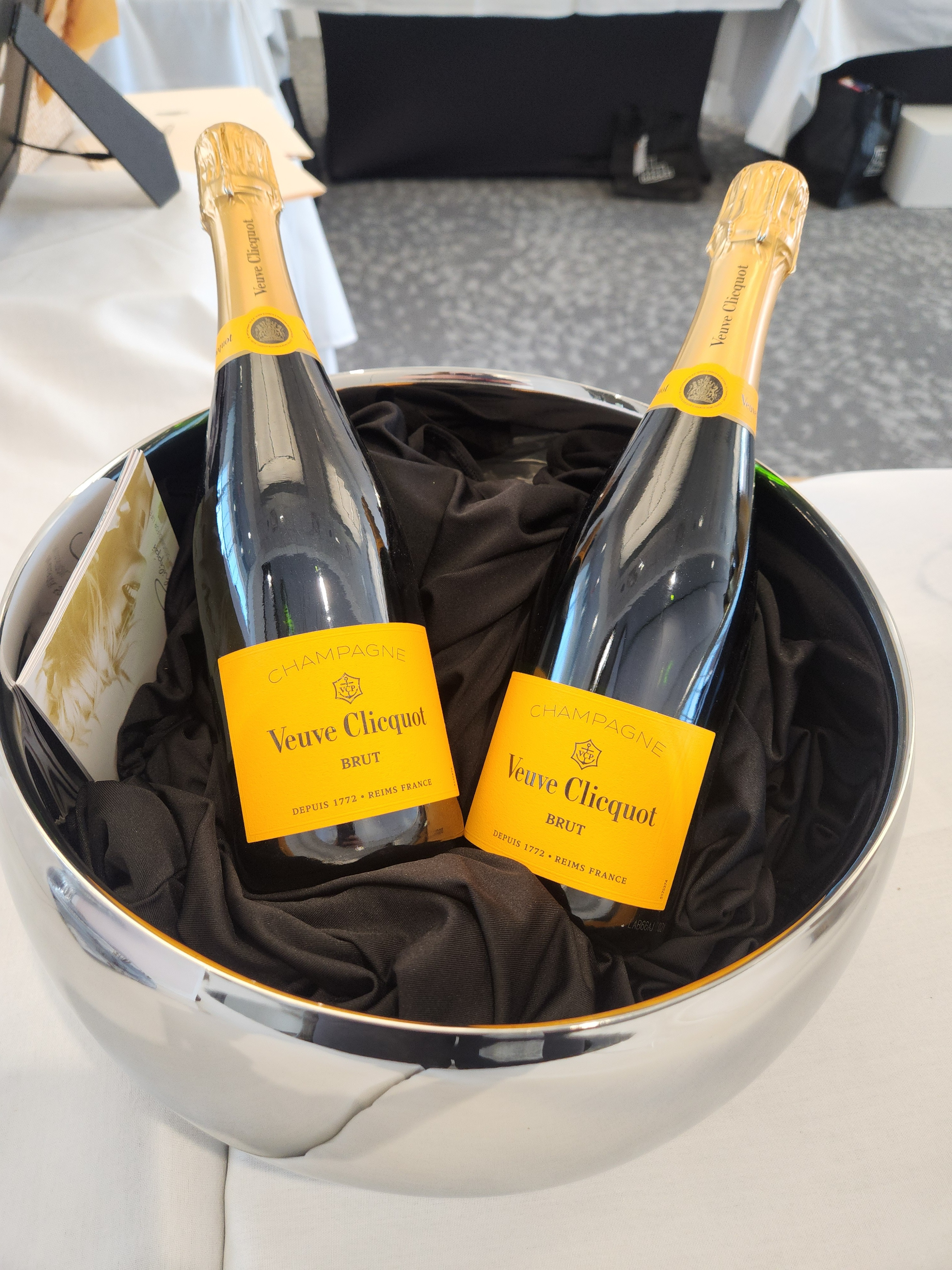 Phillip Champagne Ice Bucket with two bottles of Veuve Clicquot