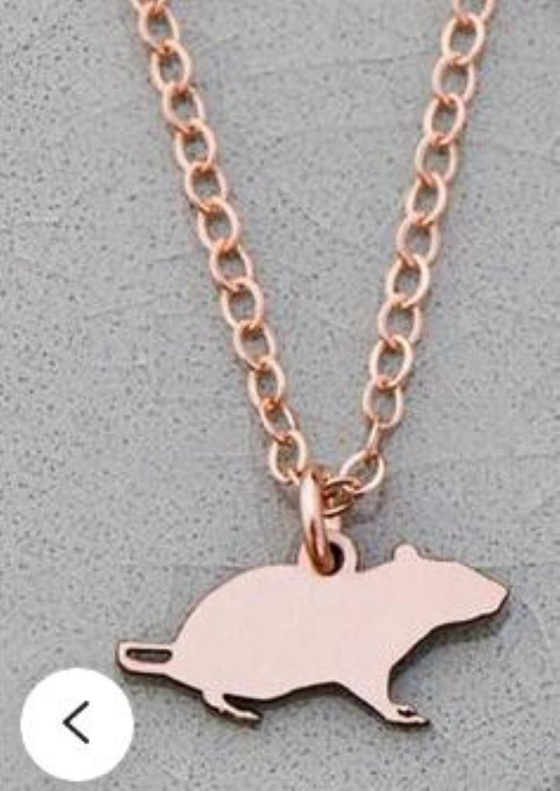 Rat Necklace - Rose Gold. Chain length is 18". Pendant size is 1"