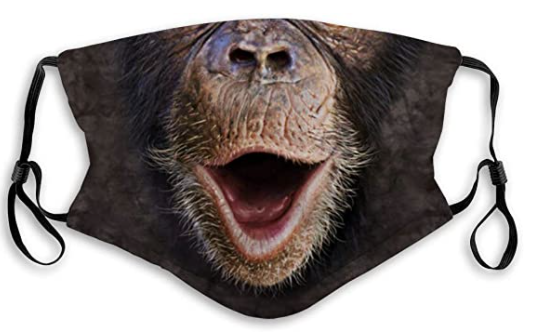 Chimp Face Mask - Comes with a replaceable 5-layer activated carbon filter that can be inserted into the pocket of the mask, adjustable elastic ear loops, and M-shaped nose clip.