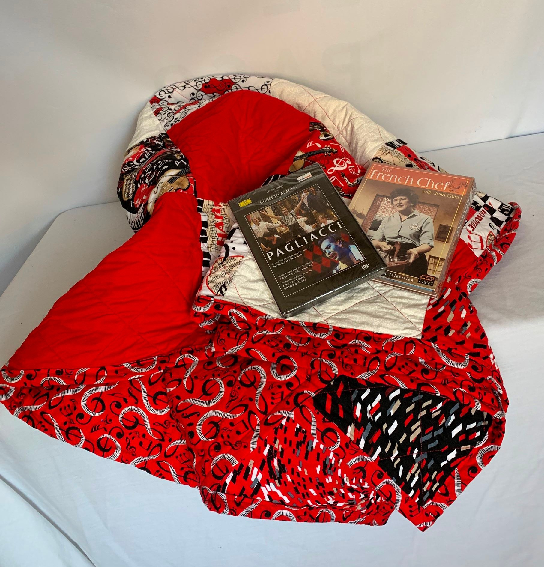 Handmade Music Themed Quilt & Pagliacci, Julia Child DVD & Tickets